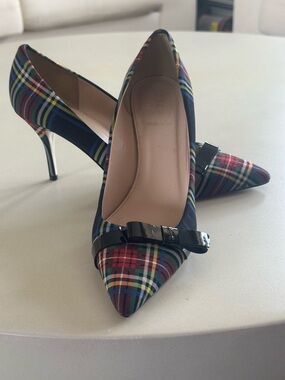 Classic J. Crew Navy Plaid Stiletto Pumps